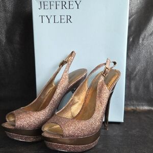 Jeffrey Tyler Women's Chocolate Glitter Slingback Peep-Toe Heels